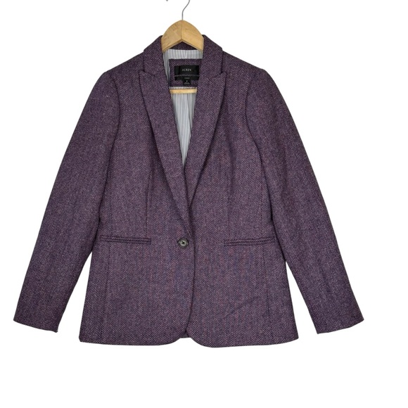 J Crew Women's Blazer 4 Purple Wool Tweed Herringbone Parke Schoolboy - Picture 1 of 10